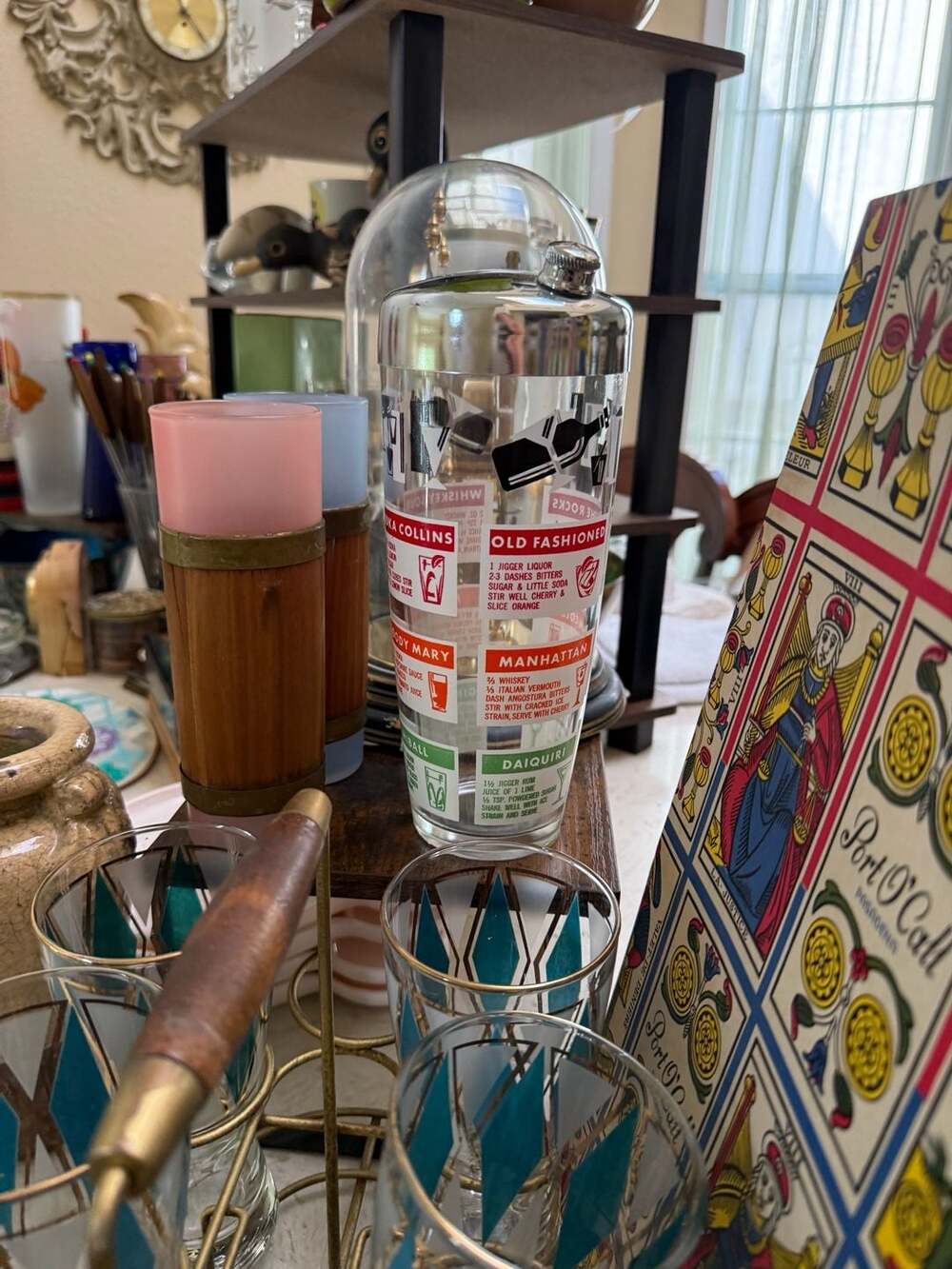 Vintage Mid-Century Modern Glass Cocktail Shaker with Recipes